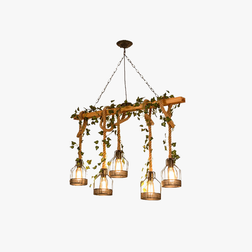 Epoch Caged Vintage Farmhouse Wood Beam Pendant Light 3/5 Heads 1