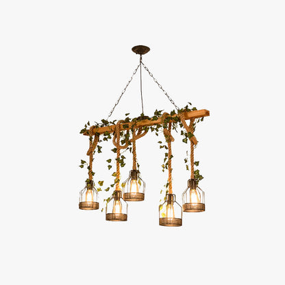 Epoch Caged Vintage Farmhouse Wood Beam Pendant Light 3/5 Heads 1
