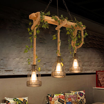 Epoch Caged Vintage Farmhouse Wood Beam Pendant Light 3/5 Heads 2