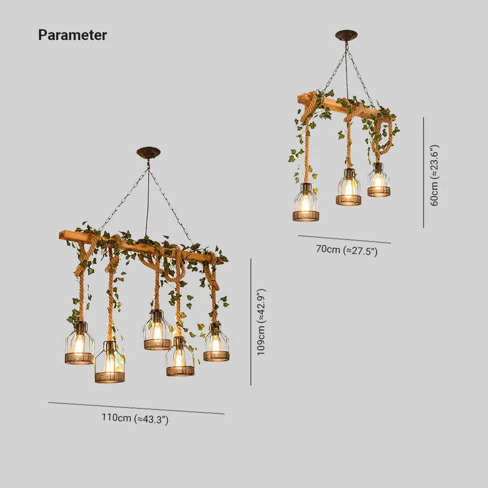 Epoch Caged Vintage Farmhouse Wood Beam Pendant Light 3/5 Heads 3