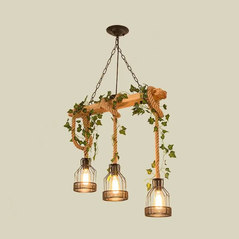 Epoch Caged Vintage Farmhouse Wood Beam Pendant Light 3/5 Heads 5