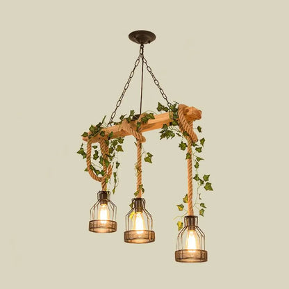 Epoch Caged Vintage Farmhouse Wood Beam Pendant Light 3/5 Heads 5