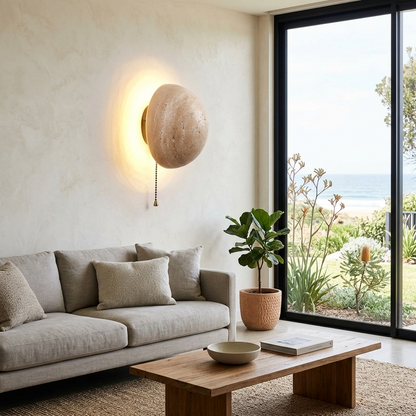 Elara Haus Natural Travertine Dome Wall Sconce