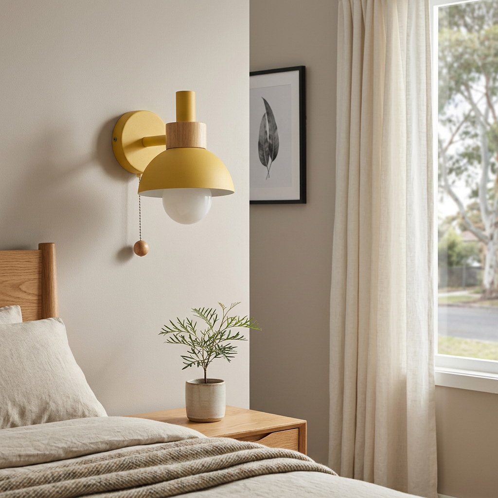 Elara Haus Nordic Dome Wall Sconce with Timber Accent & Pull Chain