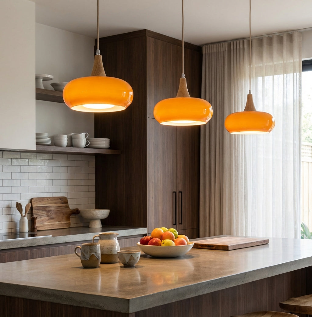 Elara Haus Nordic Glass & Wood Pendant - Scandi Dining Light