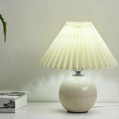 Table lamp with a pleated shade – a designer ball with a ceramic base 1