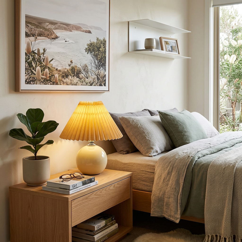 Elara Haus Nordic Style Pleated Fabric Bedside Lamp