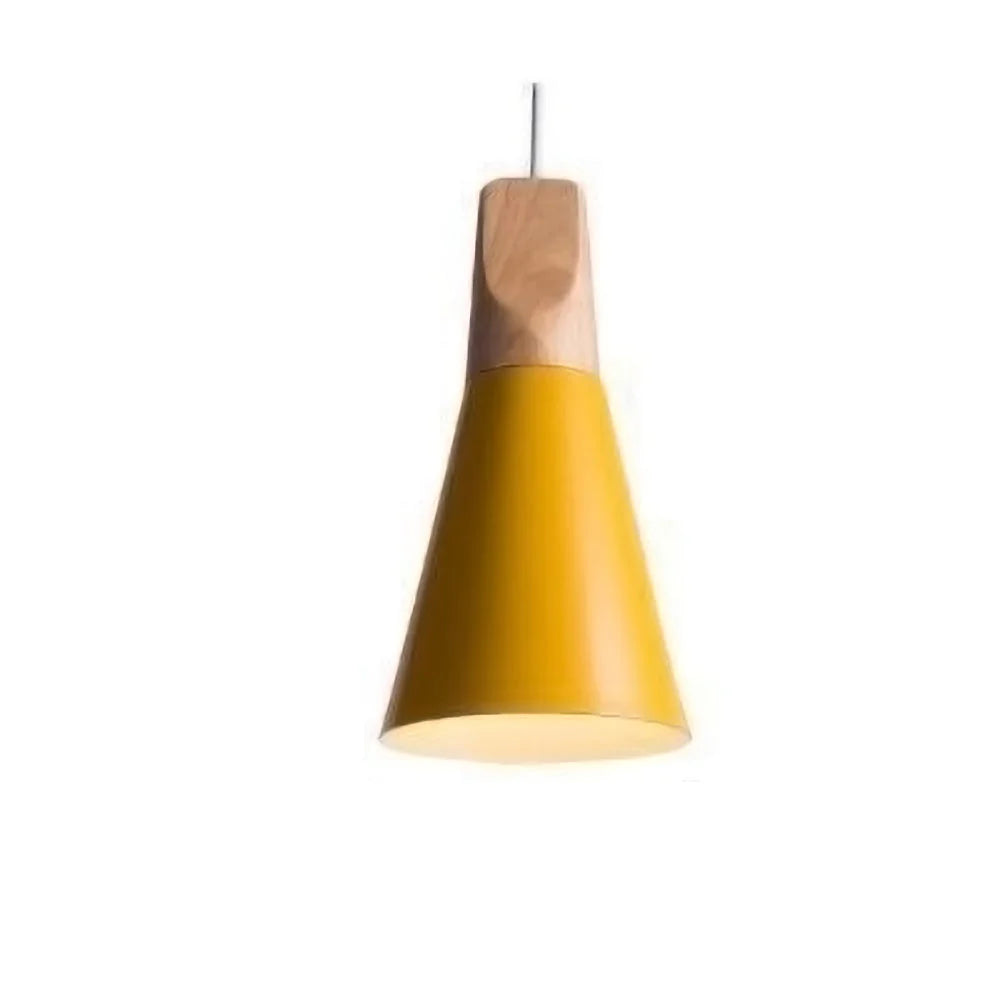 Scandinavian hanging lamps – colorful cones made of wood and metal 14