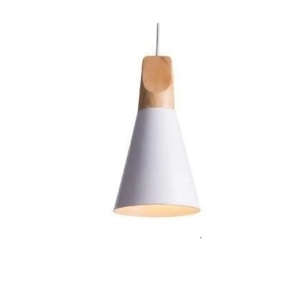 Scandinavian hanging lamps – colorful cones made of wood and metal 15