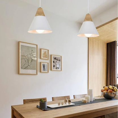 Scandinavian hanging lamps – colorful cones made of wood and metal 4