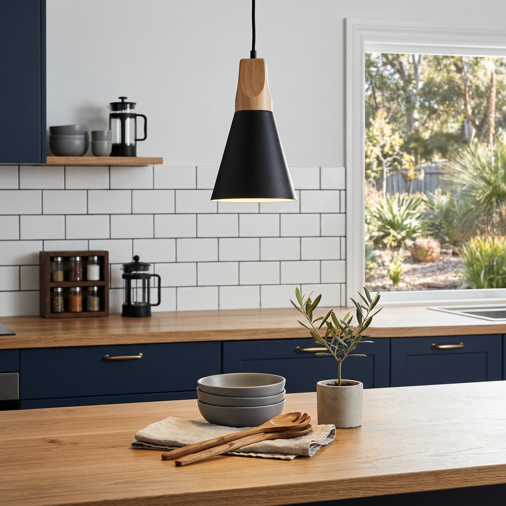 Elara Haus Nordic Timber & Metal Cone Pendant