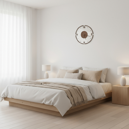 Elara Haus Norwegian Wood & Glass Silent Wall Clock – Walnut Finish