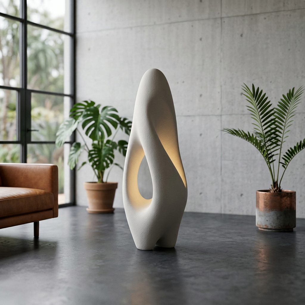 Elara Haus Open-Body Plaster-Finish LED Floor Lamp