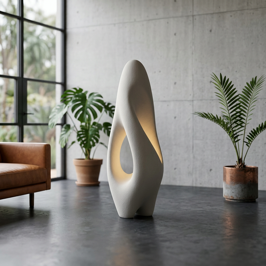 Elara Haus Open-Body Plaster-Finish LED Floor Lamp