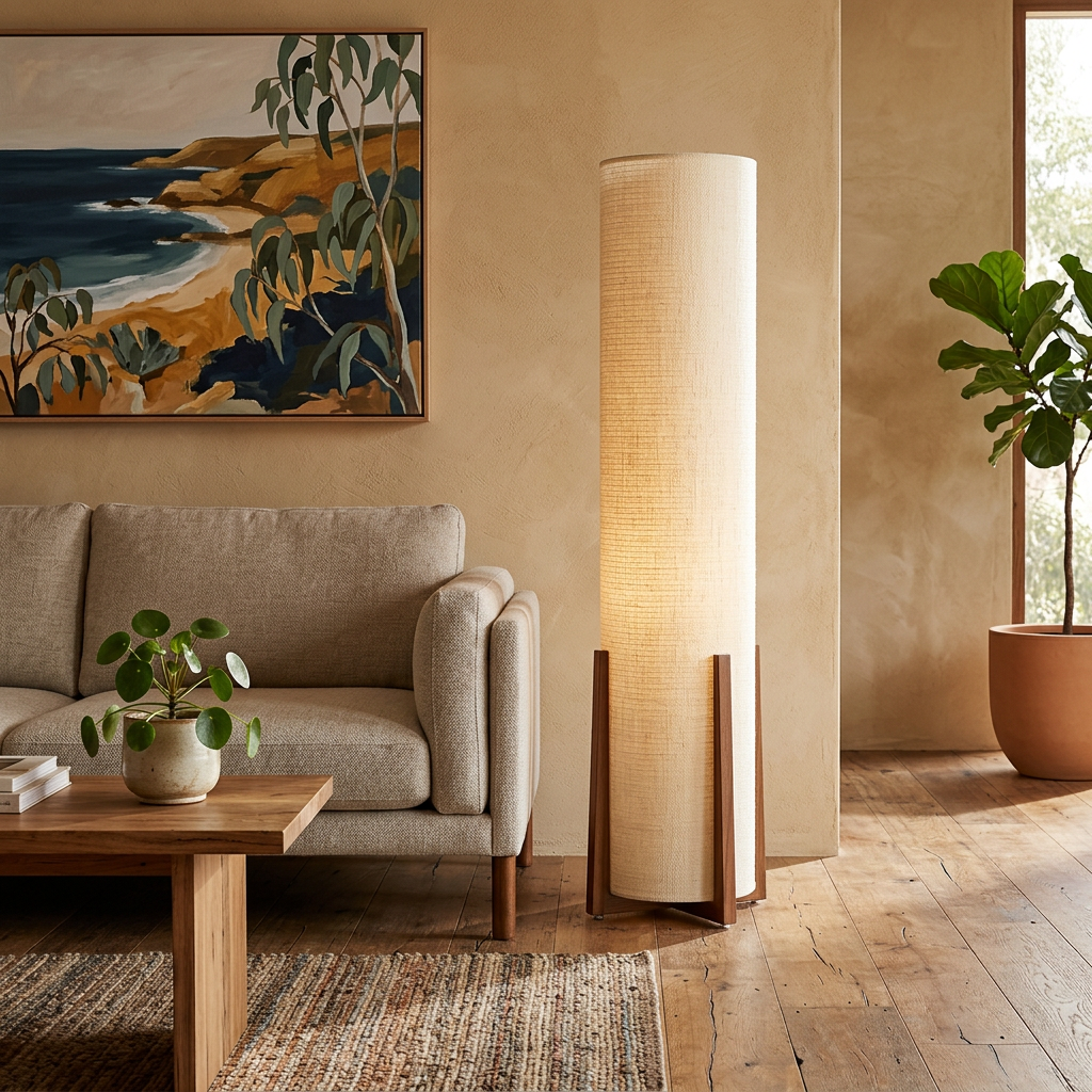 Elara Haus Organic Weave Cylindrical Floor Lamp