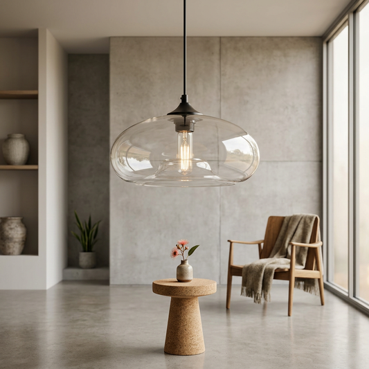Elara Haus Oval Glass Pendant Light with Flattened Shade