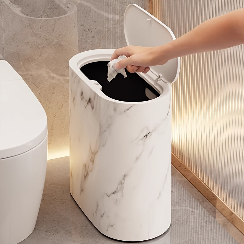 Marble Pattern Trash Can | Modern Bathroom & Kitchen Bin with Lid 8
