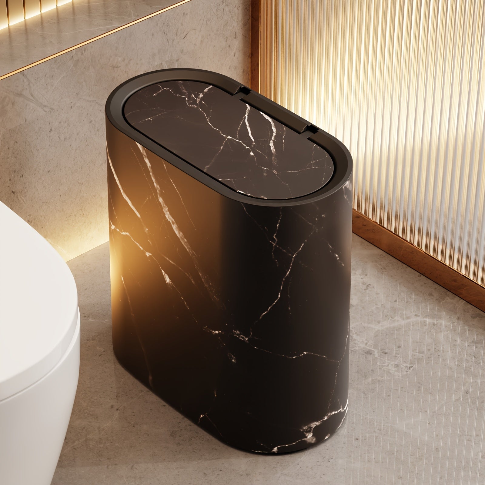 Marble Pattern Trash Can | Modern Bathroom & Kitchen Bin with Lid 9