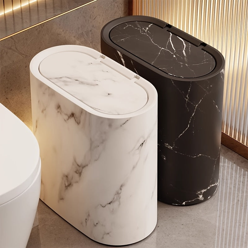 Marble Pattern Trash Can | Modern Bathroom & Kitchen Bin with Lid 10