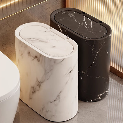 Marble Pattern Trash Can | Modern Bathroom & Kitchen Bin with Lid 10