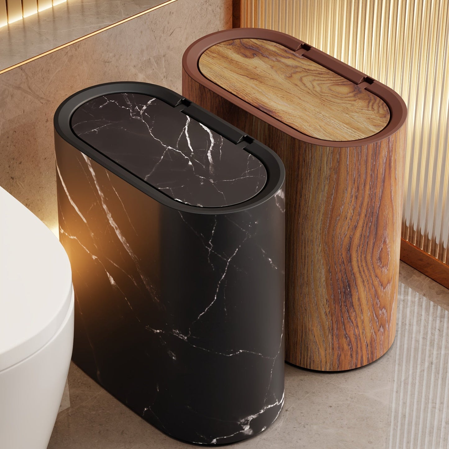 Marble Pattern Trash Can | Modern Bathroom & Kitchen Bin with Lid 1