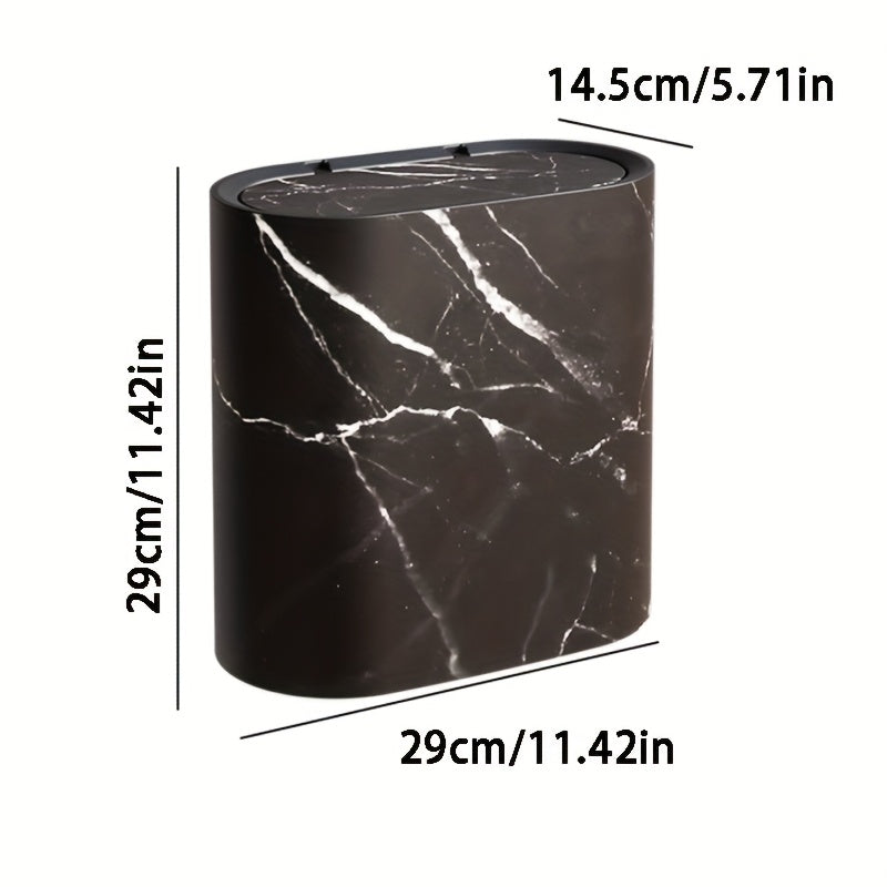 Marble Pattern Trash Can | Modern Bathroom & Kitchen Bin with Lid 4