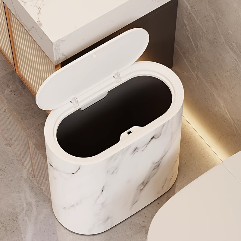 Marble Pattern Trash Can | Modern Bathroom & Kitchen Bin with Lid 5