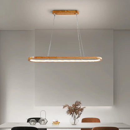 Veon Contemporary Oval Wooden Pendant Light 0