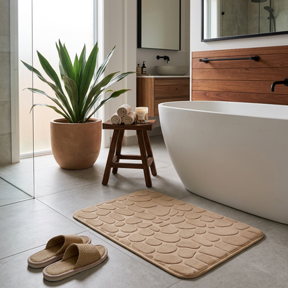Elara Haus Pebble Embossed Memory Foam Velvet Non-Slip Bath Mat
