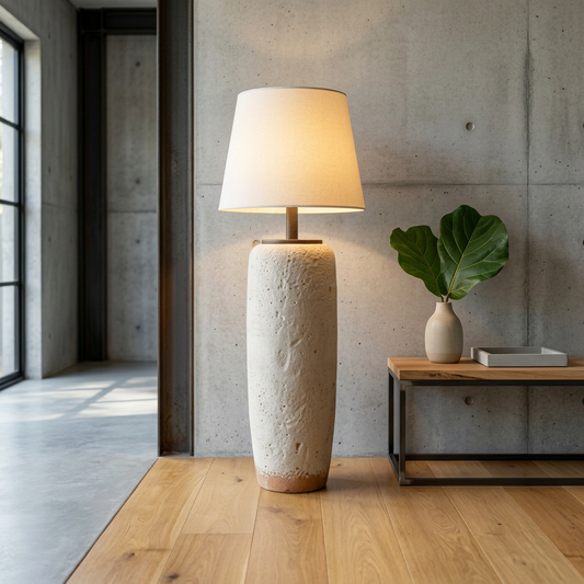 Elara Haus Pedestal Base Floor Lamp with Tapered Drum Shade