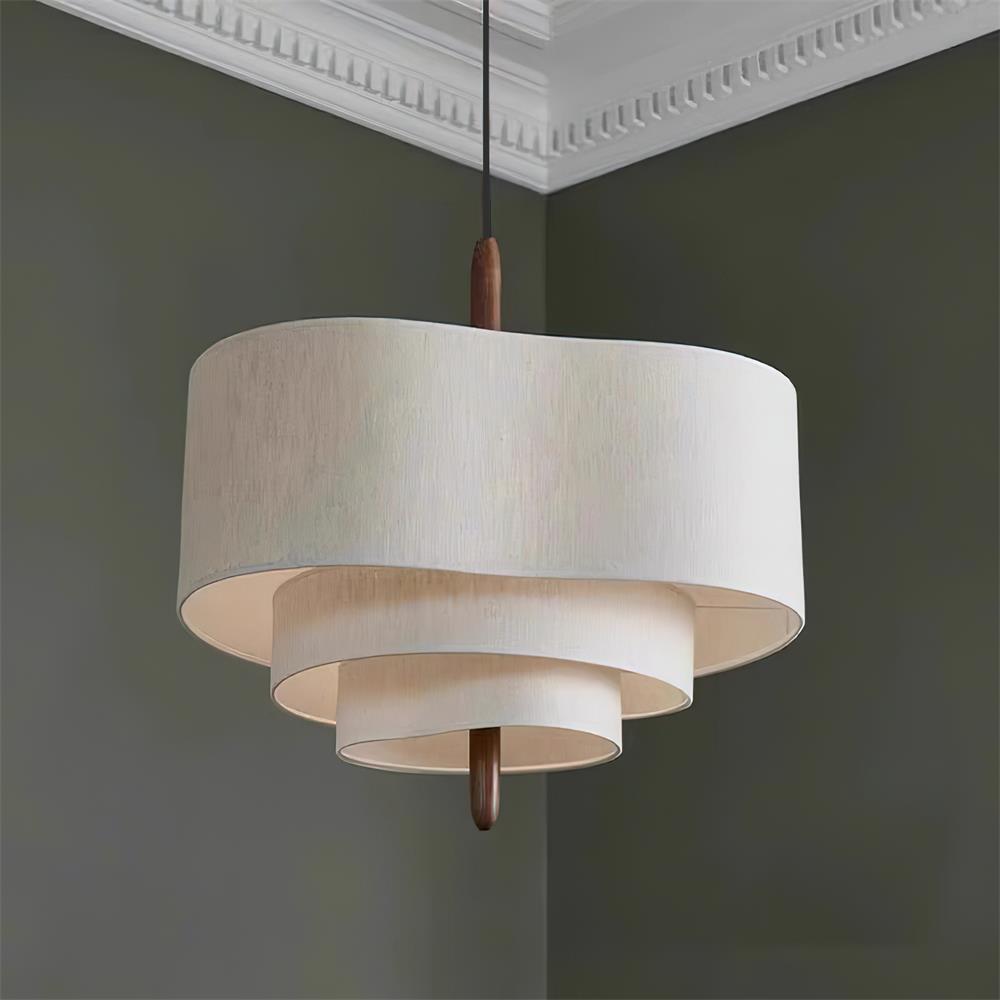 Elara Haus Pendant Lamp - Fabric Shade Kitchen Pendant Lighting Walnut Finish 0