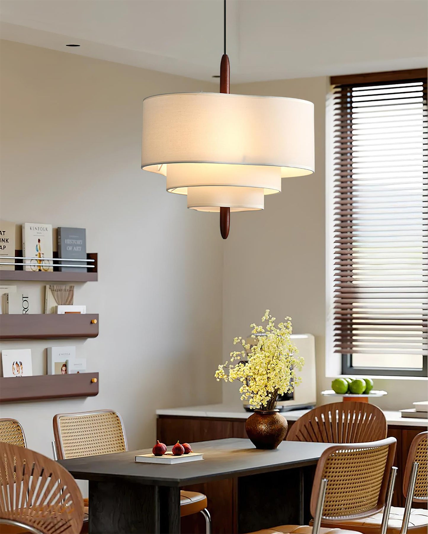 Elara Haus Pendant Lamp - Fabric Shade Kitchen Pendant Lighting Walnut Finish 2