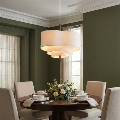 Elara Haus Pendant Lamp - Fabric Shade Kitchen Pendant Lighting Walnut Finish