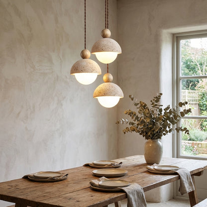 Elara Haus Pendant Light - Travertine Dome Glass Design Hanging Lights