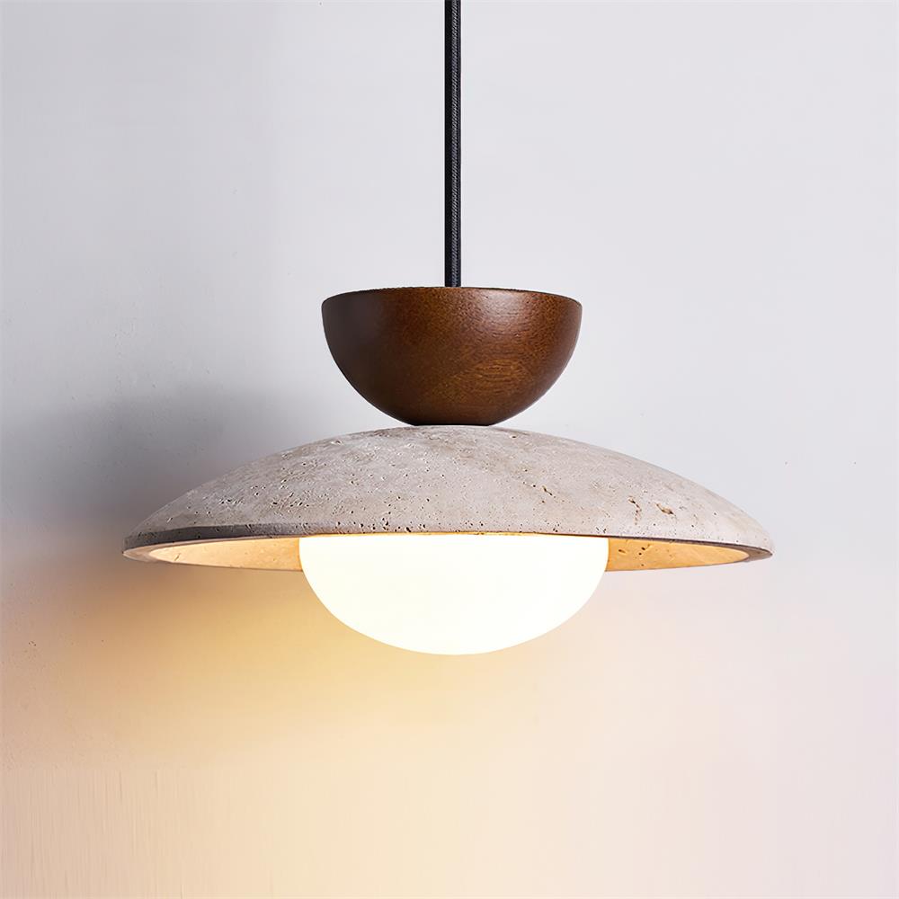 Elara Haus Pendant Light - Wood and Travertine Kitchen Pendant Lighting 0