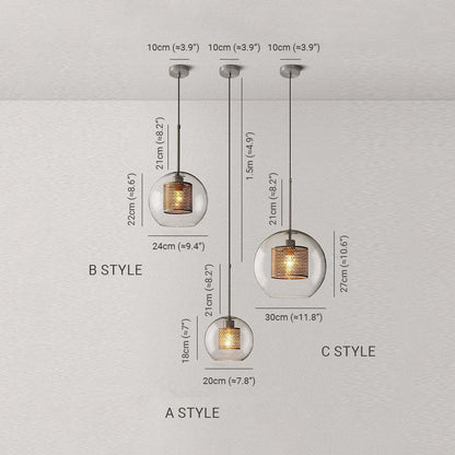 Hessa Contemporary Golden Pendant Light, Glass, Globe/Cylindric 7