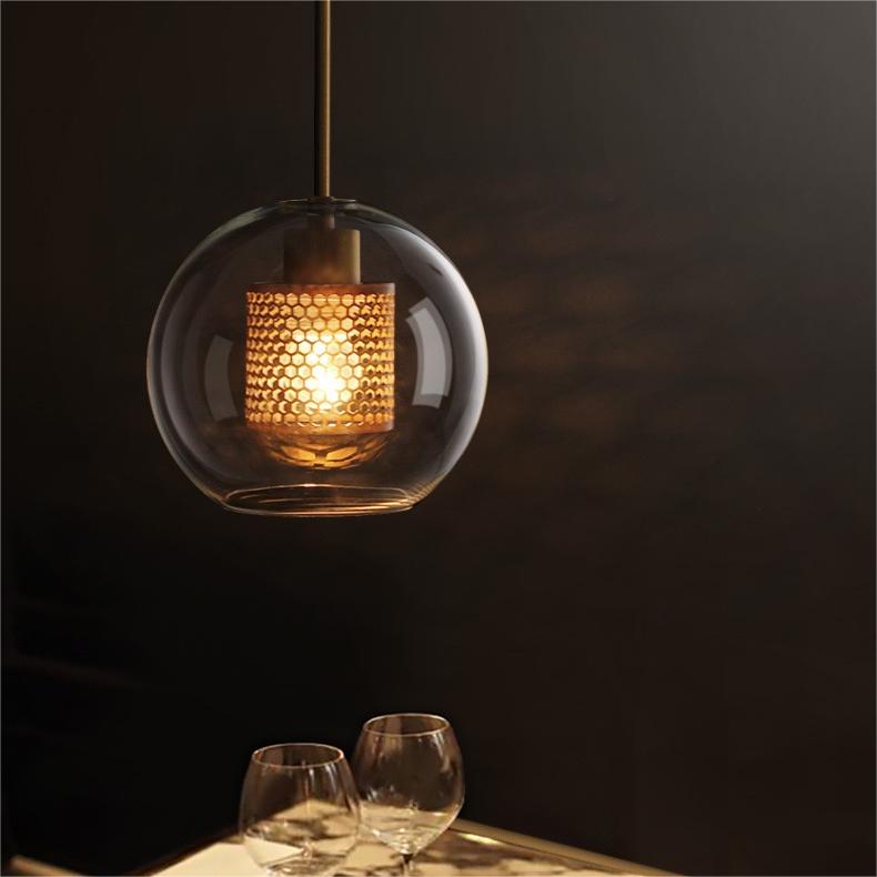 Hessa Contemporary Golden Pendant Light, Glass, Globe/Cylindric 0