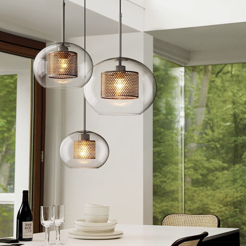 Hessa Contemporary Golden Pendant Light, Glass, Globe/Cylindric 2