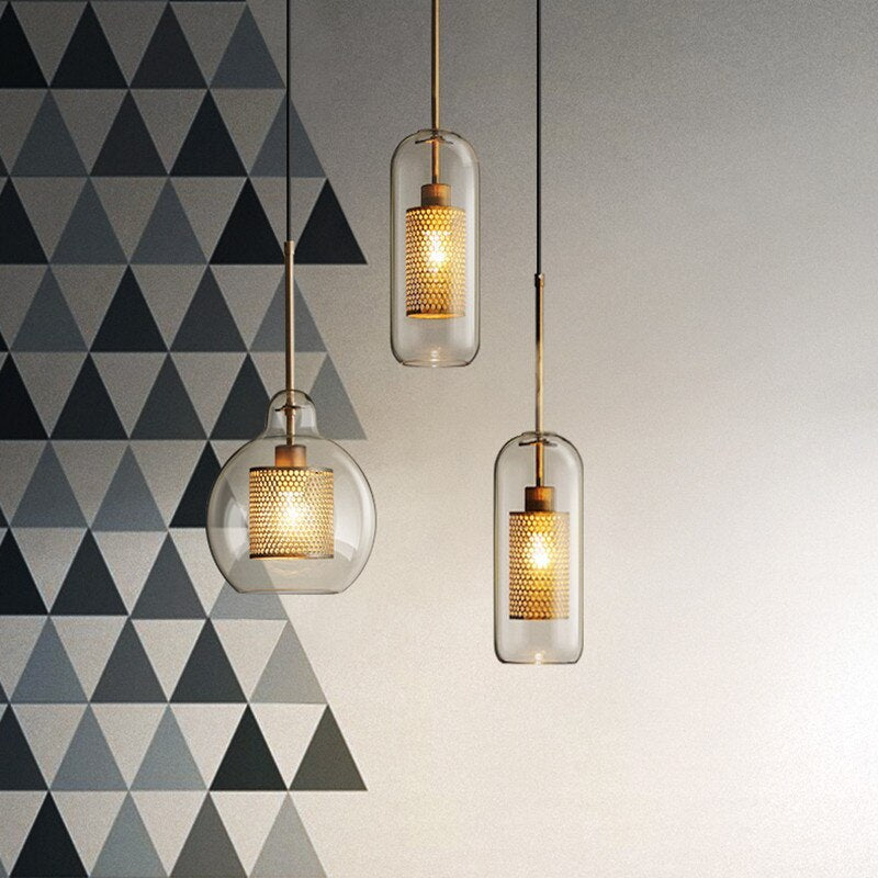 Hessa Contemporary Golden Pendant Light, Glass, Globe/Cylindric 3