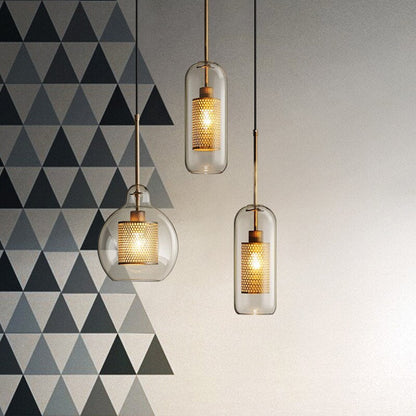 Hessa Contemporary Golden Pendant Light, Glass, Globe/Cylindric 3
