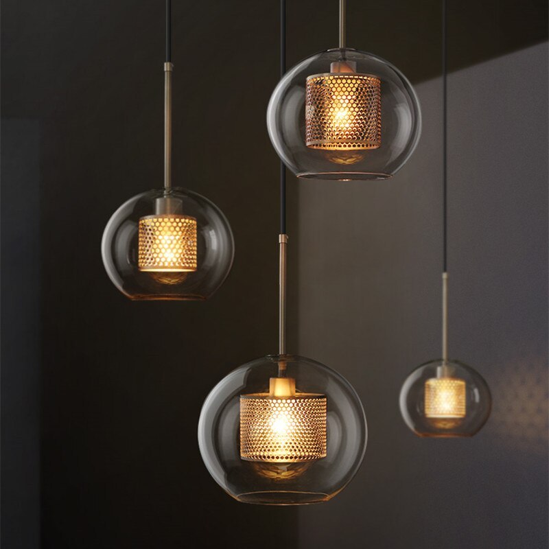 Hessa Contemporary Golden Pendant Light, Glass, Globe/Cylindric 4