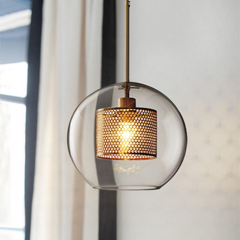 Hessa Contemporary Golden Pendant Light, Glass, Globe/Cylindric 5