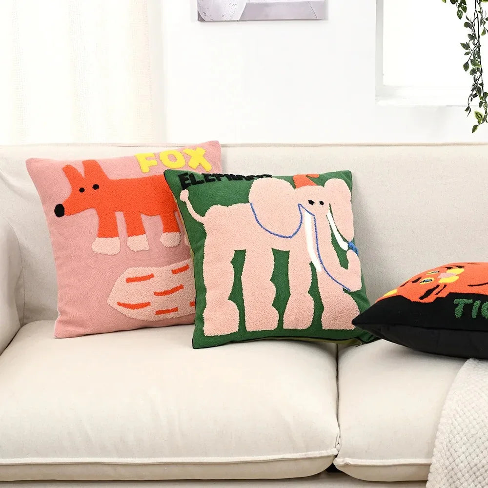 Elara Haus Pillow Cover - Polyester-Cotton Blend Cushion Covers with Nordic Animal Embroidery 1