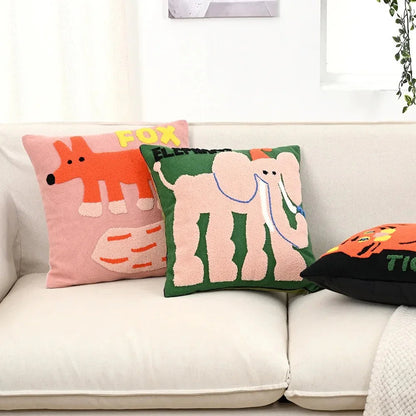 Elara Haus Pillow Cover - Polyester-Cotton Blend Cushion Covers with Nordic Animal Embroidery 1