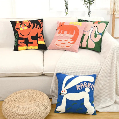 Elara Haus Pillow Cover - Polyester-Cotton Blend Cushion Covers with Nordic Animal Embroidery 2