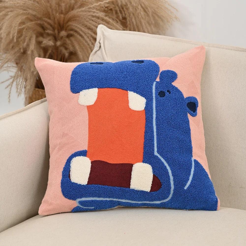 Elara Haus Pillow Cover - Polyester-Cotton Blend Cushion Covers with Nordic Animal Embroidery 3