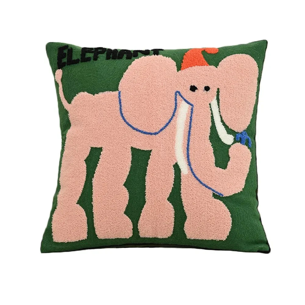 Elara Haus Pillow Cover - Polyester-Cotton Blend Cushion Covers with Nordic Animal Embroidery 6