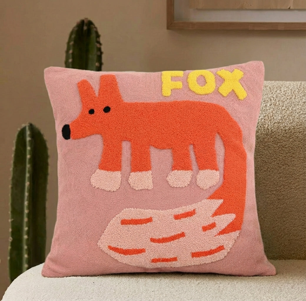 Elara Haus Pillow Cover - Polyester-Cotton Blend Cushion Covers with Nordic Animal Embroidery