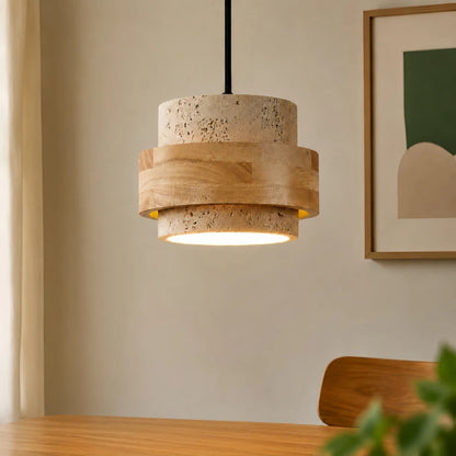 Orvina Wabi-Sabi Natural Travertine Cylinder Pendant Light - Japandi Stone Kitchen Island 6