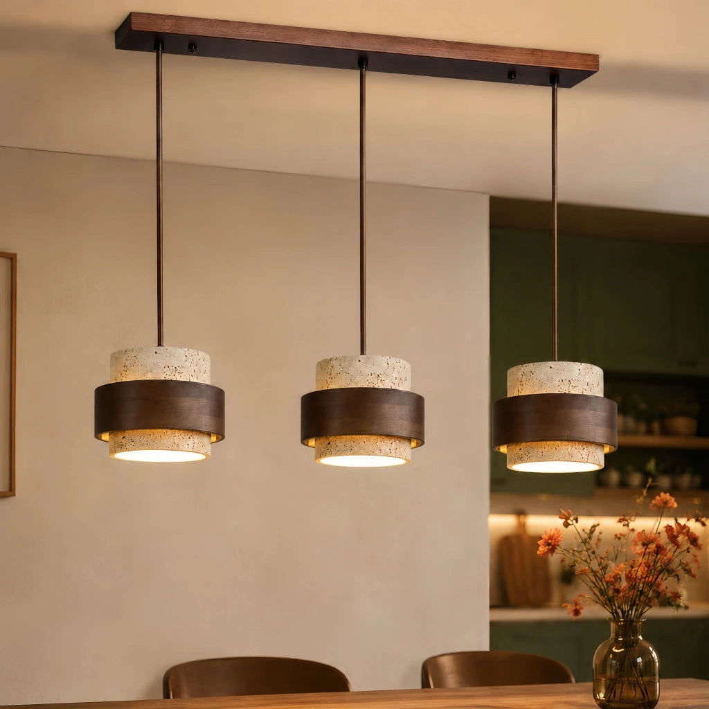 Orvina Wabi-Sabi Natural Travertine Cylinder Pendant Light - Japandi Stone Kitchen Island 7